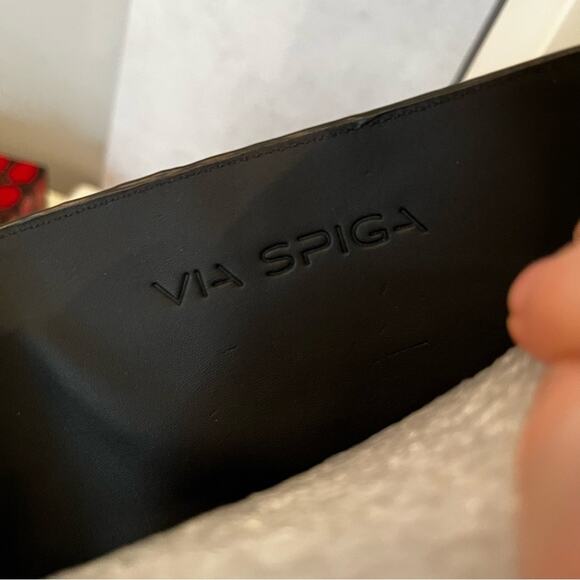 NEW Via Spiga Leather Wedge Over the Knee Kennedy OTK Wedge Heel Boots Black S… - Picture 12 of 16